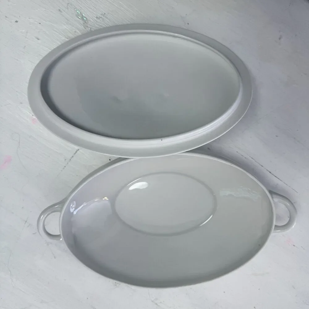Antique Zeh, Scherzer & Co. Bavaria White Porcelain Vegetable Tureen Minimalist